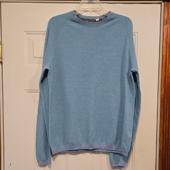 Robert Graham Ray Brook Wool Blend Turquoise Blue Crewneck Sweater Large - Picture 1 of 9